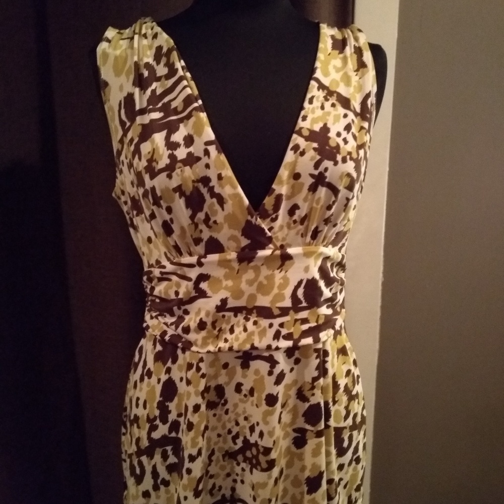 Arden B brown, white and chartreuse v-neck top